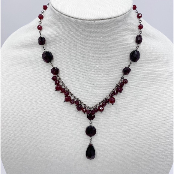 Garnet Red Faceted Glass Beaded Drop Necklace - Picture 8 of 11